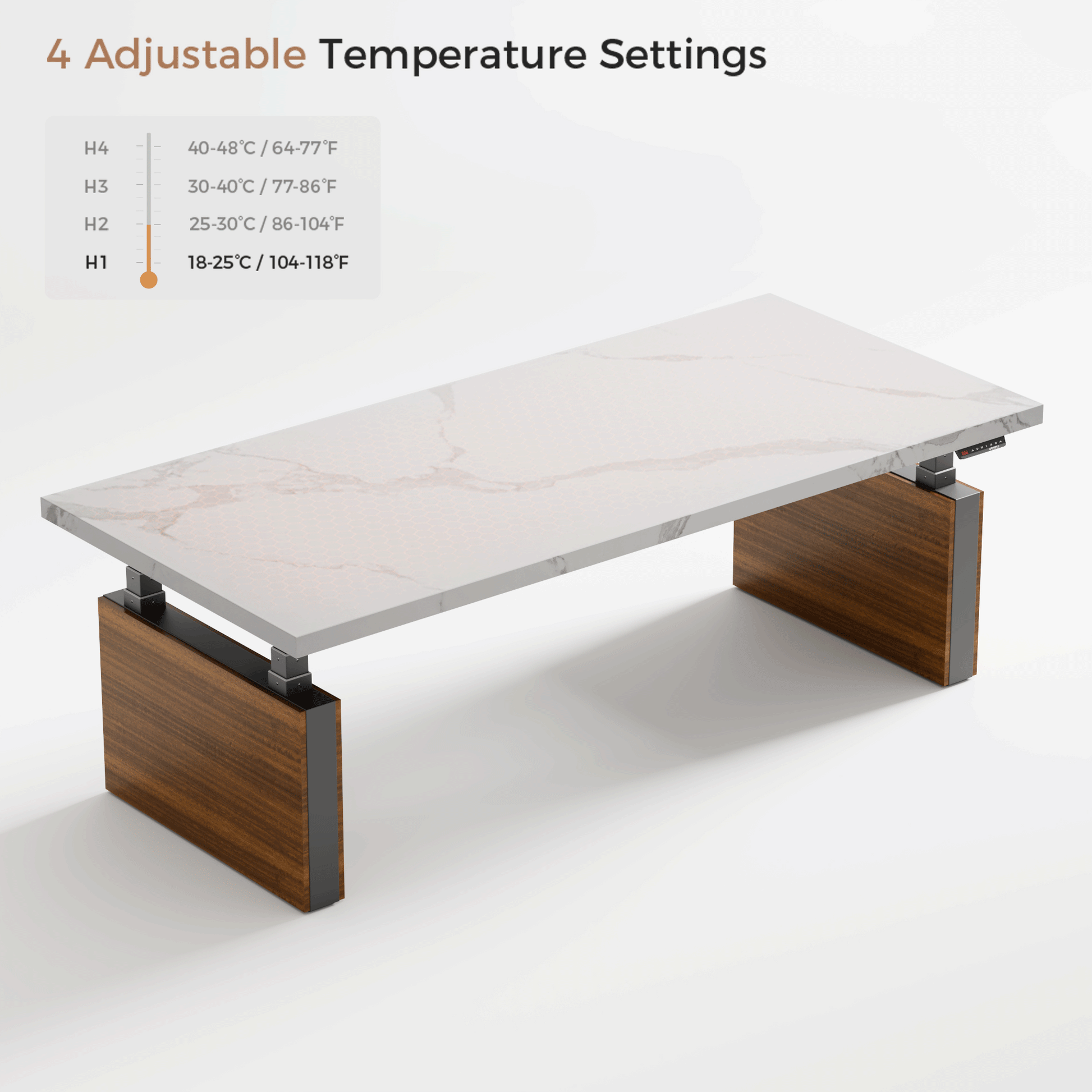 Zen Pro Executive Standing Desk With 4 Adjustable Temperature Settings and a Grey Sintered Stone Desktop By Eureka Ergonomic.