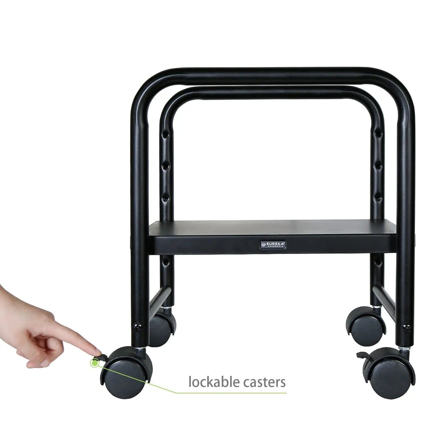 Eureka Ergonomic Black Mobile Cpu Stand With Lockable Caster Wheels.