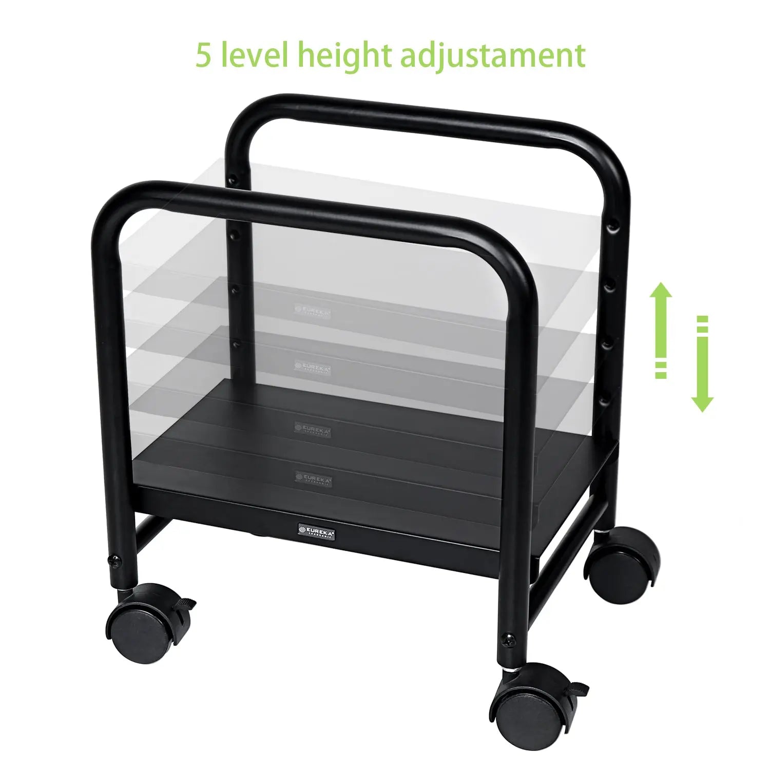 Eureka Ergonomic Adjustable Black Cpu Stand With 5-Level Height Adjustment and Caster Wheels for Easy Movement.