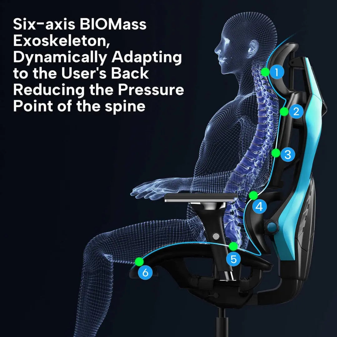 Eureka Ergonomic Typhon Hybrid Gaming Chair With Six-Axis Biomass Exoskeleton, Ergonomic Design, Black and Teal.