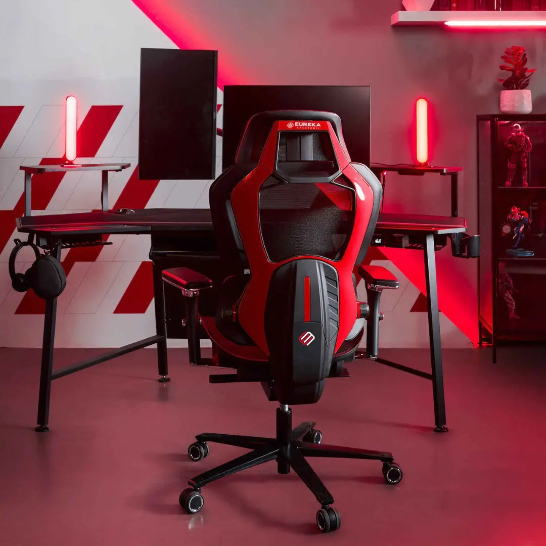 Eureka Ergonomic Typhon Hybrid Gaming Chair in Black and Red Gaming Setup, Ergonomic Design.