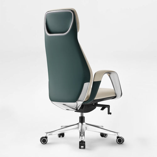 Serene, Napa Leather Executive Office Chair - Serene Executive Office Chair, Cream and Dark Green Napa Leather, Ergonomic Design.