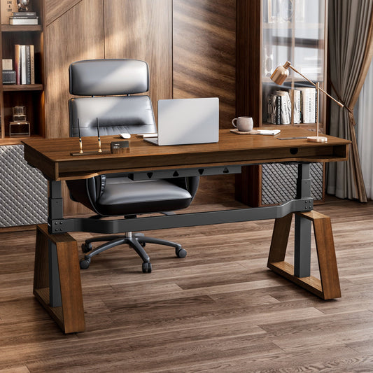 Ark Executive Standing Desk (63"x29") - Eureka Ergonomic Ark Executive Standing Desk in Walnut Finish, Modern Home Office Setup.
