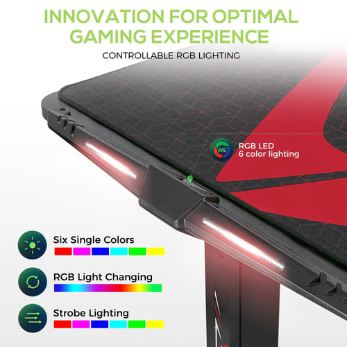 Gaming Standing Desk with RGB Lighting (65"x27") - Gaming Desk With Rgb Led Lighting, Offering Various Color Modes for an Immersive Gaming Experience.