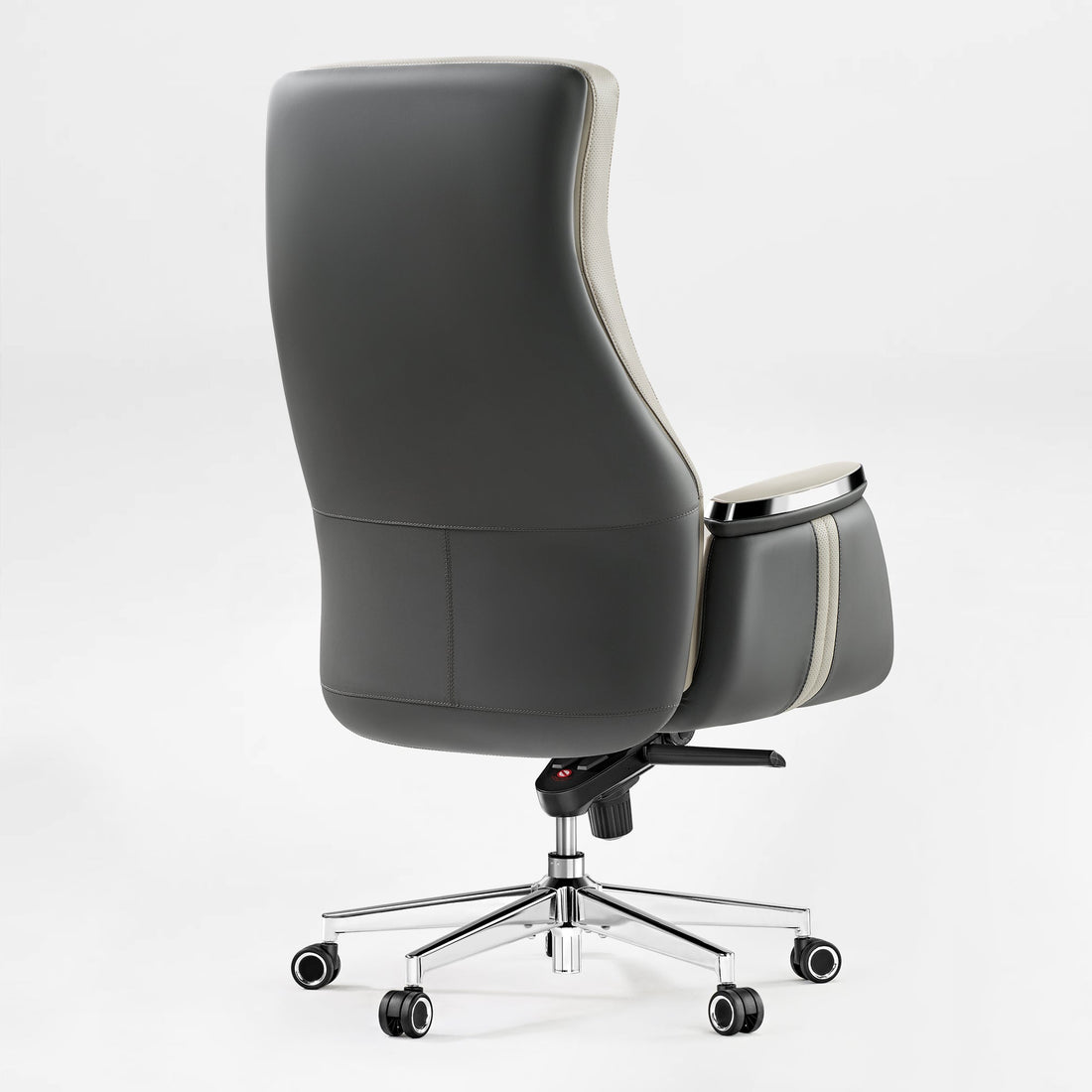 Royal II, Silicone & Leather Executive Ergonomic Office Chair - Royal II Executive Ergonomic Office Chair, Gray Leather High Back, Cream Accents, and Ergonomic Design.
