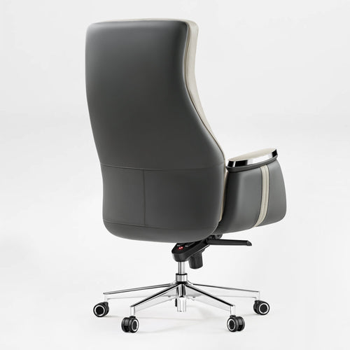 Royal II, Silicone & Leather Executive Ergonomic Office Chair - Royal II Executive Ergonomic Office Chair, Gray Leather High Back, Cream Accents, and Ergonomic Design.