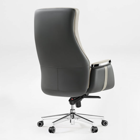 Royal II, Silicone & Leather Executive Ergonomic Office Chair - Royal II Executive Ergonomic Office Chair, Gray Leather High Back, Cream Accents, and Ergonomic Design.