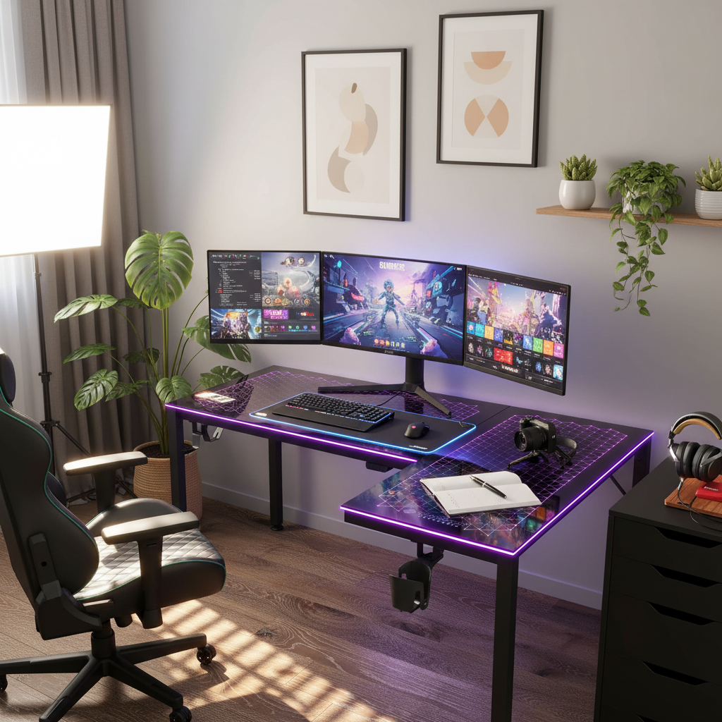 40 Inch Desk Stream Setup Camera-Ready L-Shaped Stream Desk Setup | Eureka Ergonomic