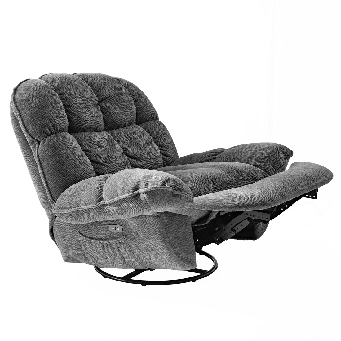 Grayson, Power Recliner Chair Rocking Swivel with Storage - Grayson Power Recliner Chair in Gray Fabric, Rocking Swivel With Storage.