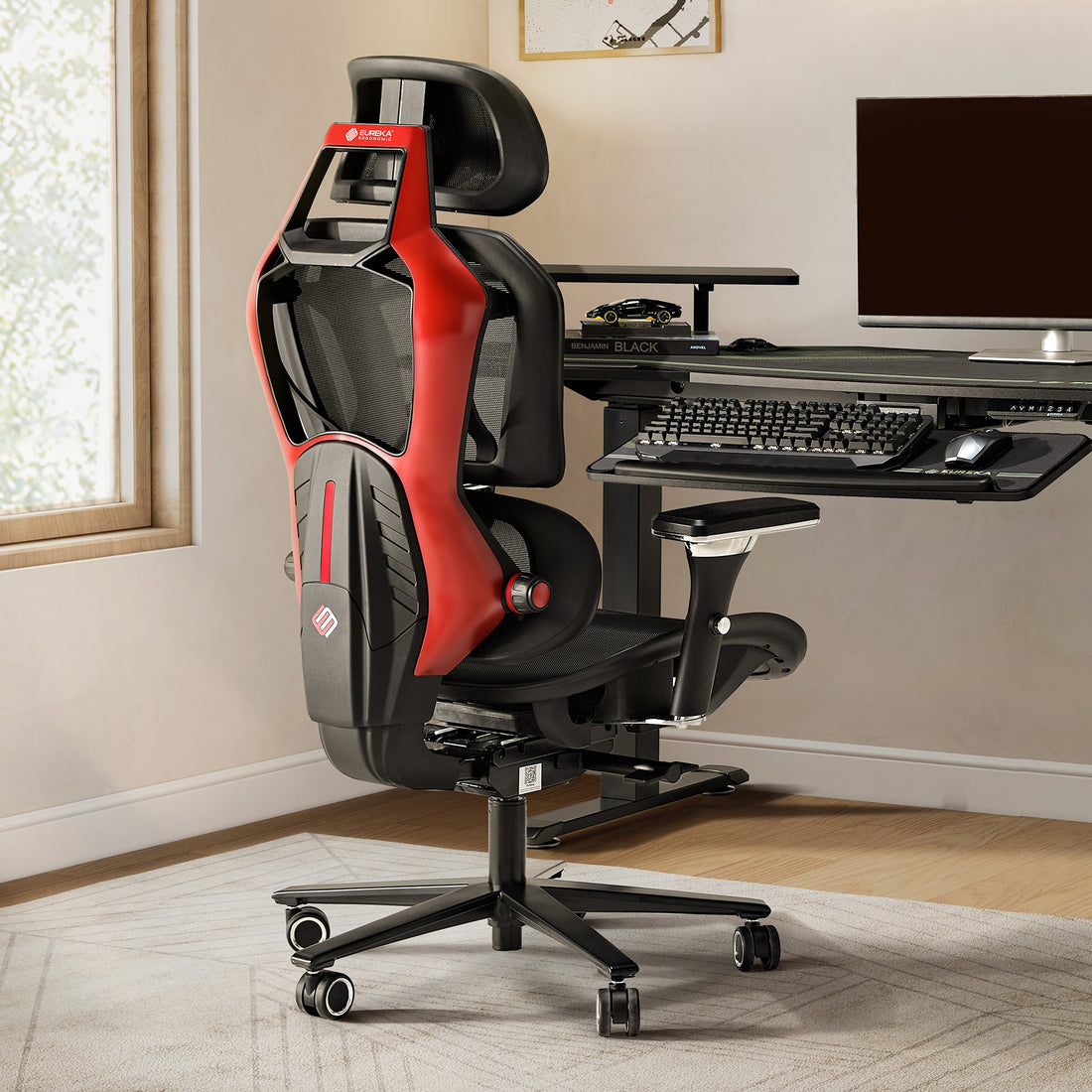 Typhon Hybrid Ergonomic Gaming Chair - Eureka Ergonomic Typhon Hybrid Gaming Chair in Black and Red, Perfect for Home Office and Gaming.
