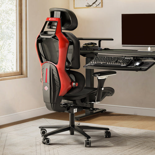 Typhon Hybrid Ergonomic Gaming Chair - Eureka Ergonomic Typhon Hybrid Gaming Chair in Black and Red, Perfect for Home Office and Gaming.
