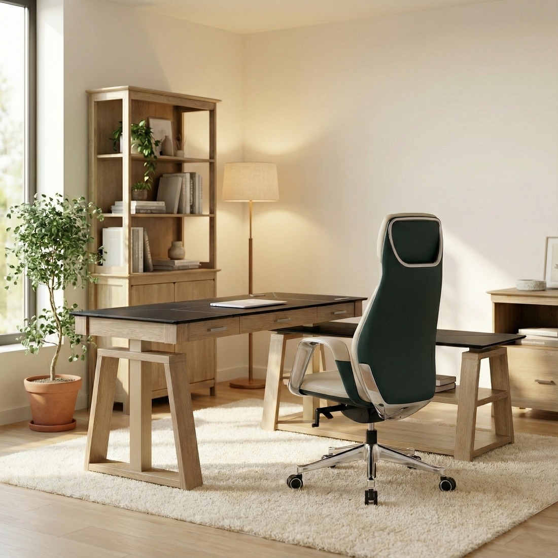 Executive Office Set: Ark EX Standing Desk, Chair & Storage - Eureka Ergonomic Executive Office Set with Ark EX Standing Desk, Serene Chair & Storage in home office