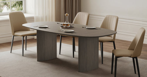 Dining chairs of six of the right size combined with the dining table form a perfect dining room.