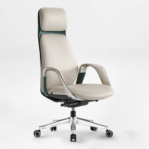 Serene Executive Office Chair With Cream Napa Leather and Dark Green Accents 1