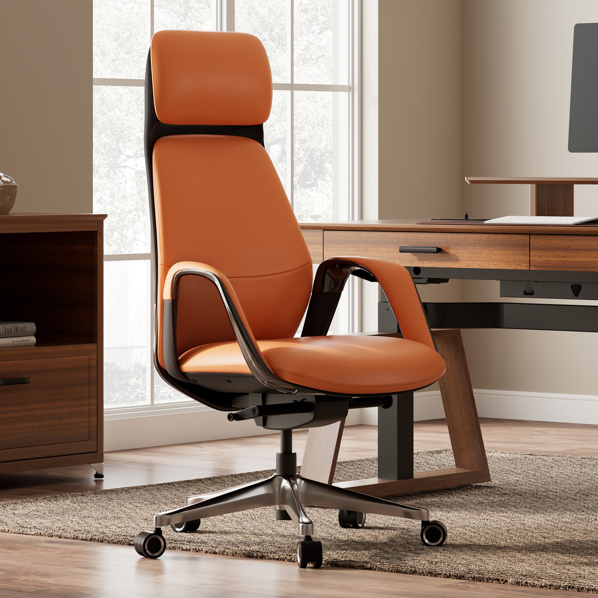 Serene Napa Leather Executive Office Chair - Cream Napa Leather With Orange.