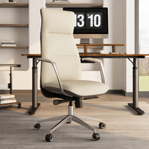 Royal Slim Executive Office Chair in Cream Leather, Ergonomic High-Back Design for Office Comfort.