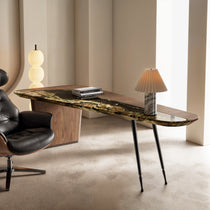 Magma Natural Marble and Wood Top Executive Desk in Modern Home Office, Luxury Design.
