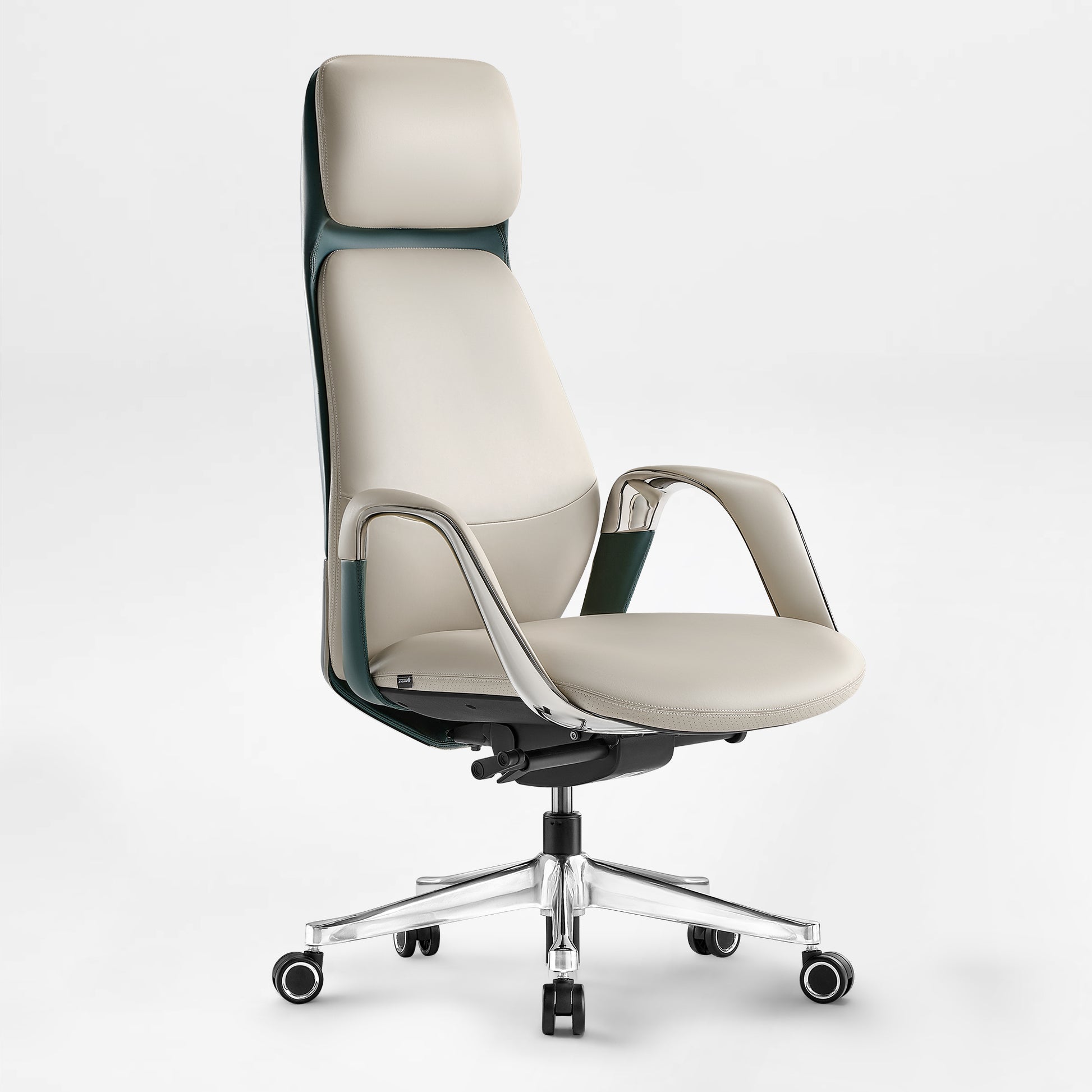 Serene Executive Office Chair With Cream Napa Leather and Dark Green Accents 1