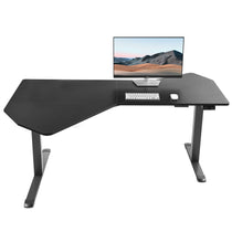 Black Ergonomic Office Standing Desk With Monitor and Keyboard, Sit-Stand Design for a Modern Workspace.