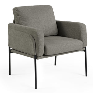 Weston Ant Fabric Lounge Chair in Dark Khaki. Modern Design, Upholstered Fabric, Black Metal Legs, Ideal for Living Spaces.