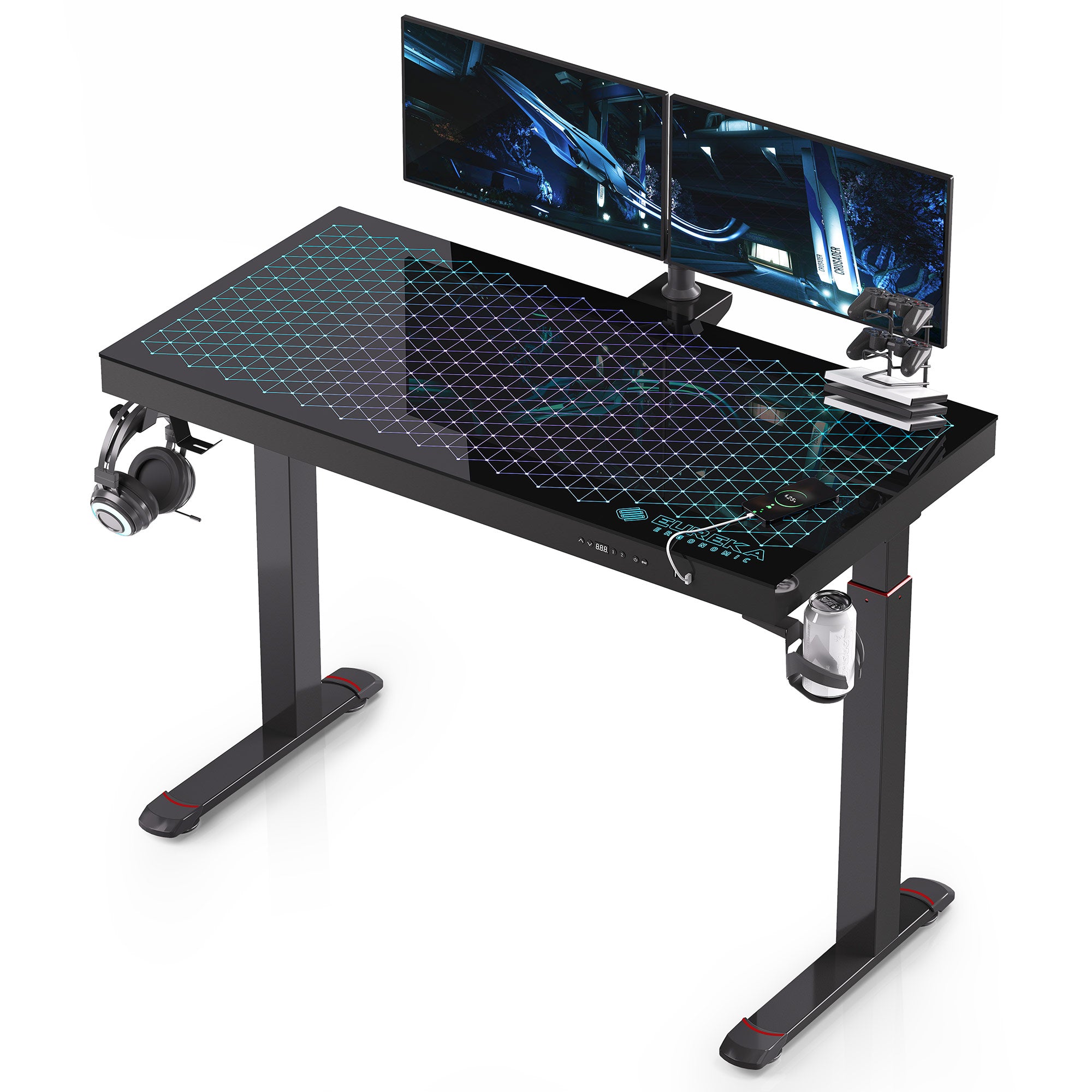 GTG-G47, 47x23 Glass Desktop Gaming Standing Desk