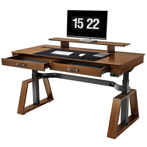 Eureka Ergonomic Ark Executive Standing Desk in Walnut With Monitor and Drawers, Modern Home Office Desk.