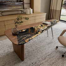 Magma Executive Desk in Modern Home Office With Natural Marble and Wood Top.