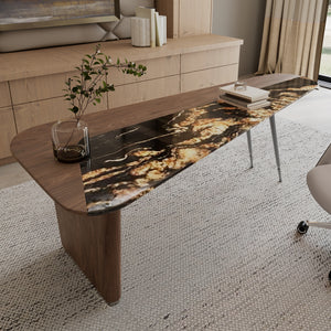 Magma, 86'' Natural Marble & Wood Top Office Desk