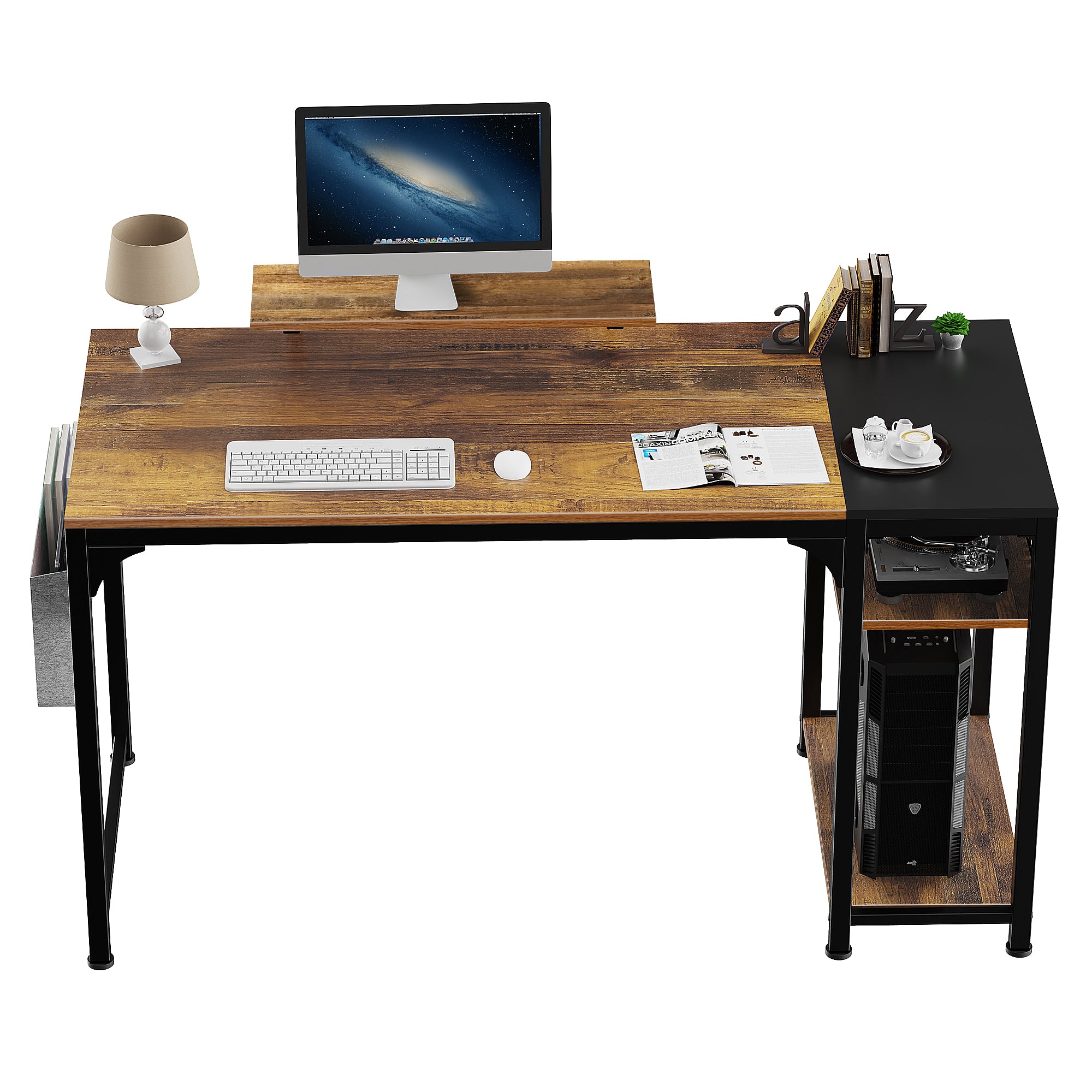 55'' Modern Home Office Desk with Built-in Monitor Riser for Workspace