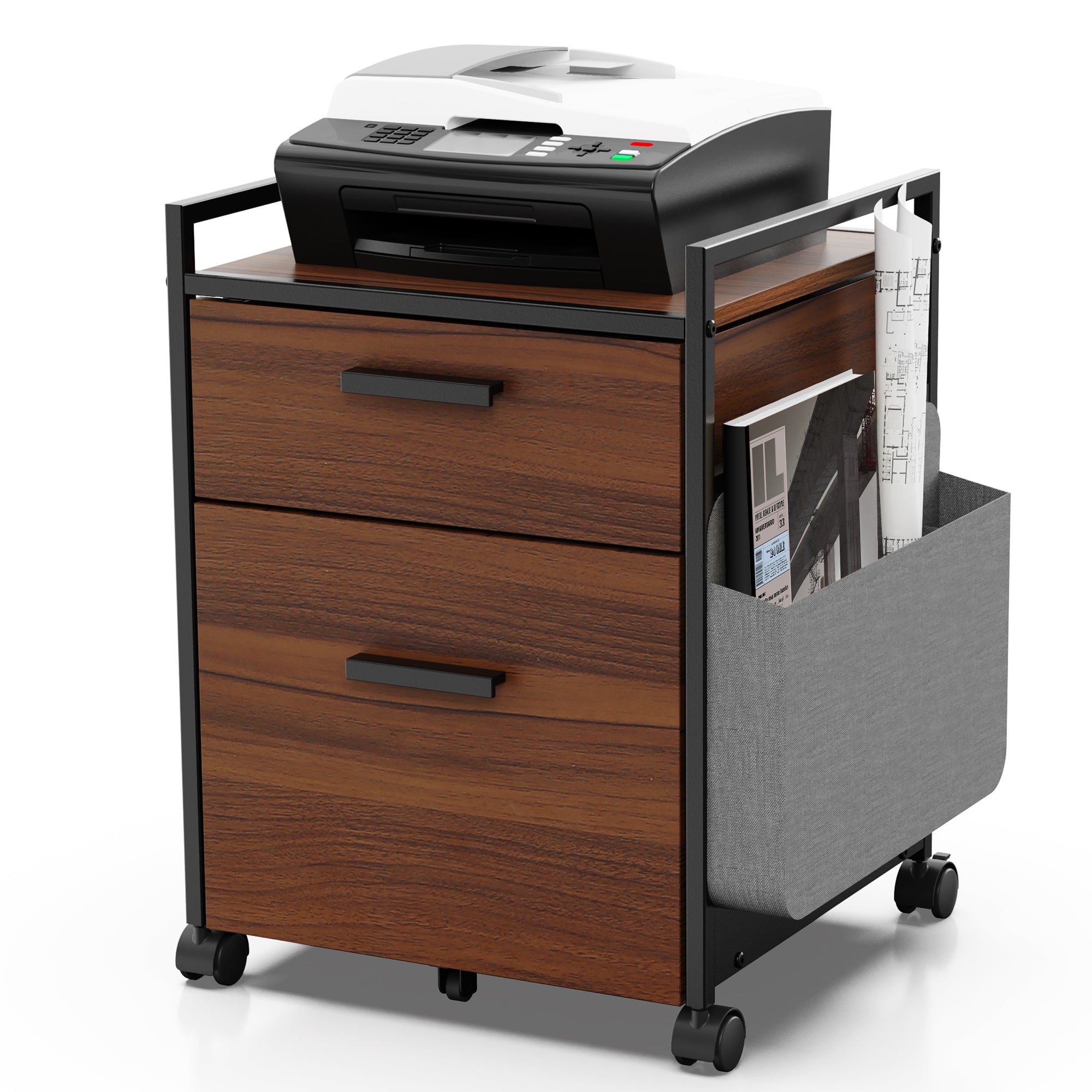 Rolling file cabinet with 2 drawer and lockable wheels for home office