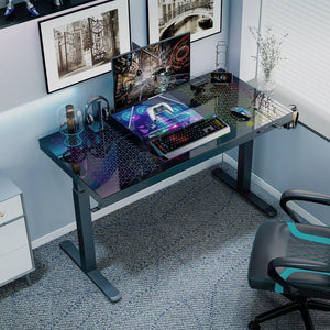 GTG-EVO 55‘’ RGB Glass Standing Desk, Black-colored- Eureka Ergonomic