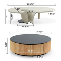 Eureka Ergonomic Coffee Table Set With Dimensions. White and Wood. Modern Living Room Furniture.