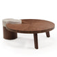 41" lrregular Round Solid Wood Walnut Coffee Table With walnut parquet veneer