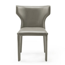 Majestic Gray Leather Dining Chair, Whale-Tail Backrest, Modern Design for Dining Room Or Living Spaces.