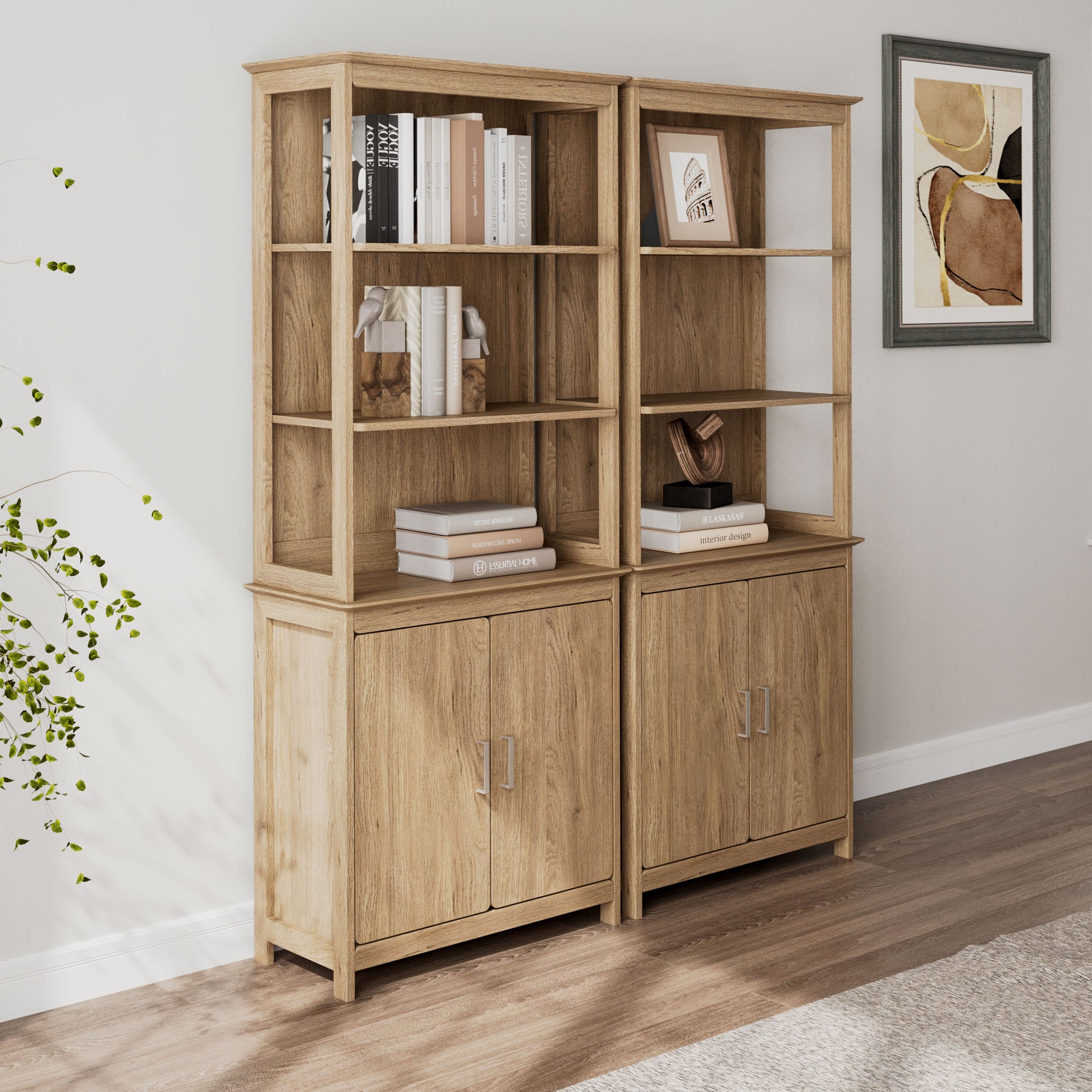 Eureka 77" storage cabinet bookshelf with Adjustable Shelves, oak