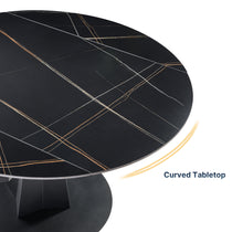 Amelia Round Extending Dining Table, Black Granite-Style Tabletop With Curved Edge, Modern Design.