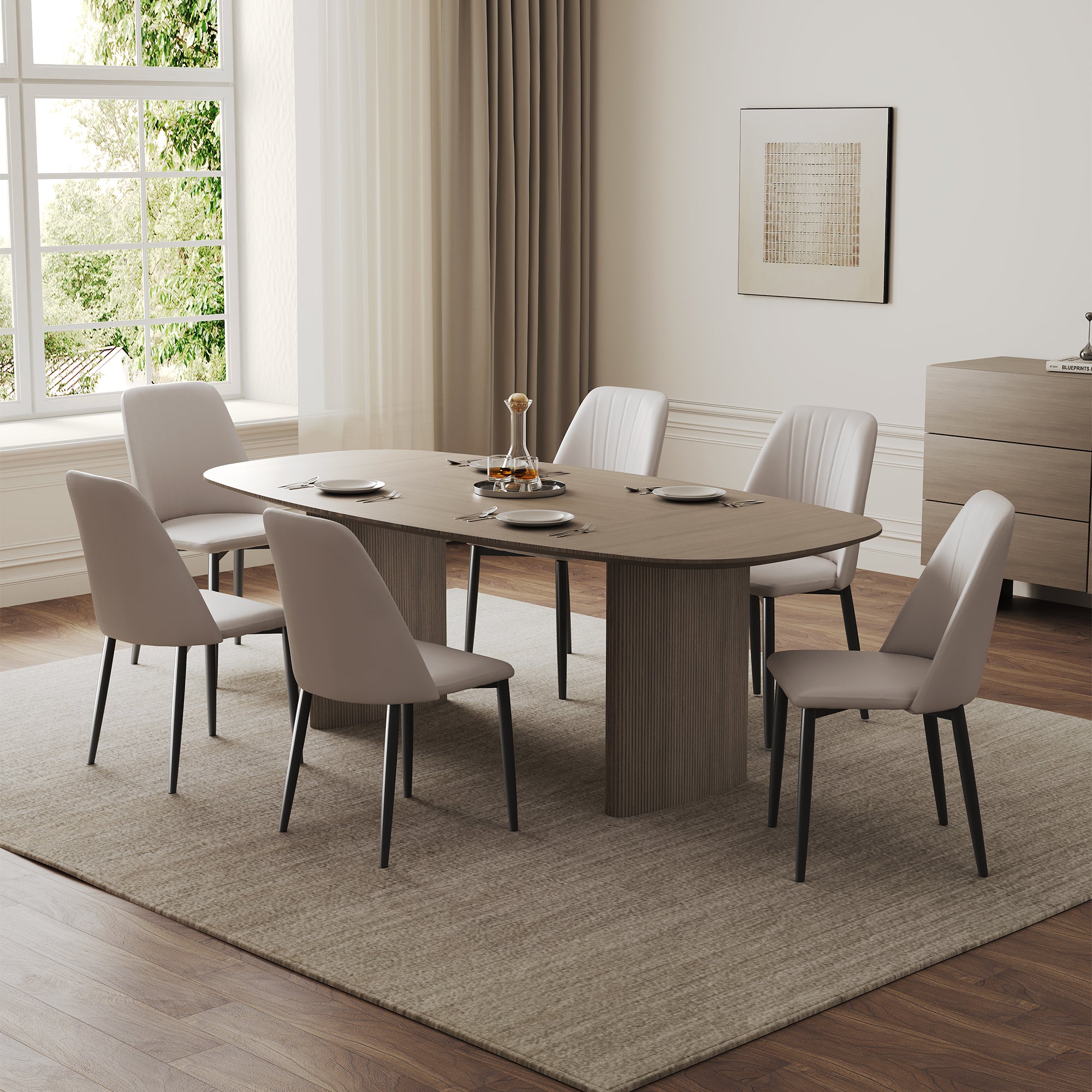 Oval Table Set Eureka Ergonomic 86" Modern Oval Dining Table Set for 6, Gray