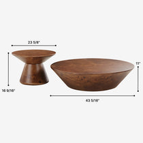 43 Brown Round Coffee Table Set, Wooden Veneer Surface, Stylish Living Room Furniture.