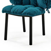 Rlesana Teal Velvet Dining Chair With Petal Back, Black Legs. Luxurious Dining Furniture.