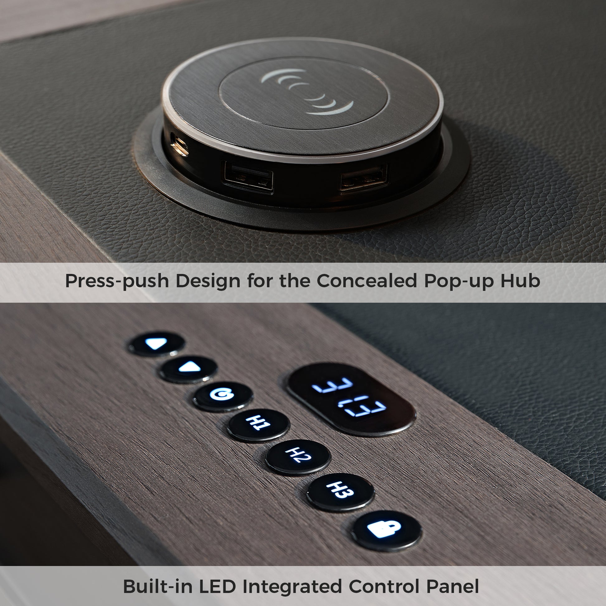 Push-up Hub with USB A and Wireless Qi Charging with Inset Charging and Controls
