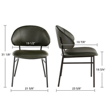 Finn Dining Chair Dimensions: 31 1/8 Height, 21 5/8 Width, Green Faux Leather Upholstery.