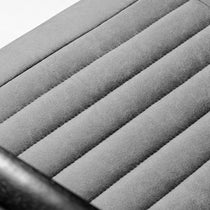 Cole Task Office Chair: Gray Pu Leather Seat Detail, Quilted Design for Ergonomic Comfort and Support.