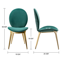 Katalea Green Velvet Dining Chair Dimensions: 36 5/8 Height, 19 3/4 Width, Gold Legs. Modern Dining Room Chair.