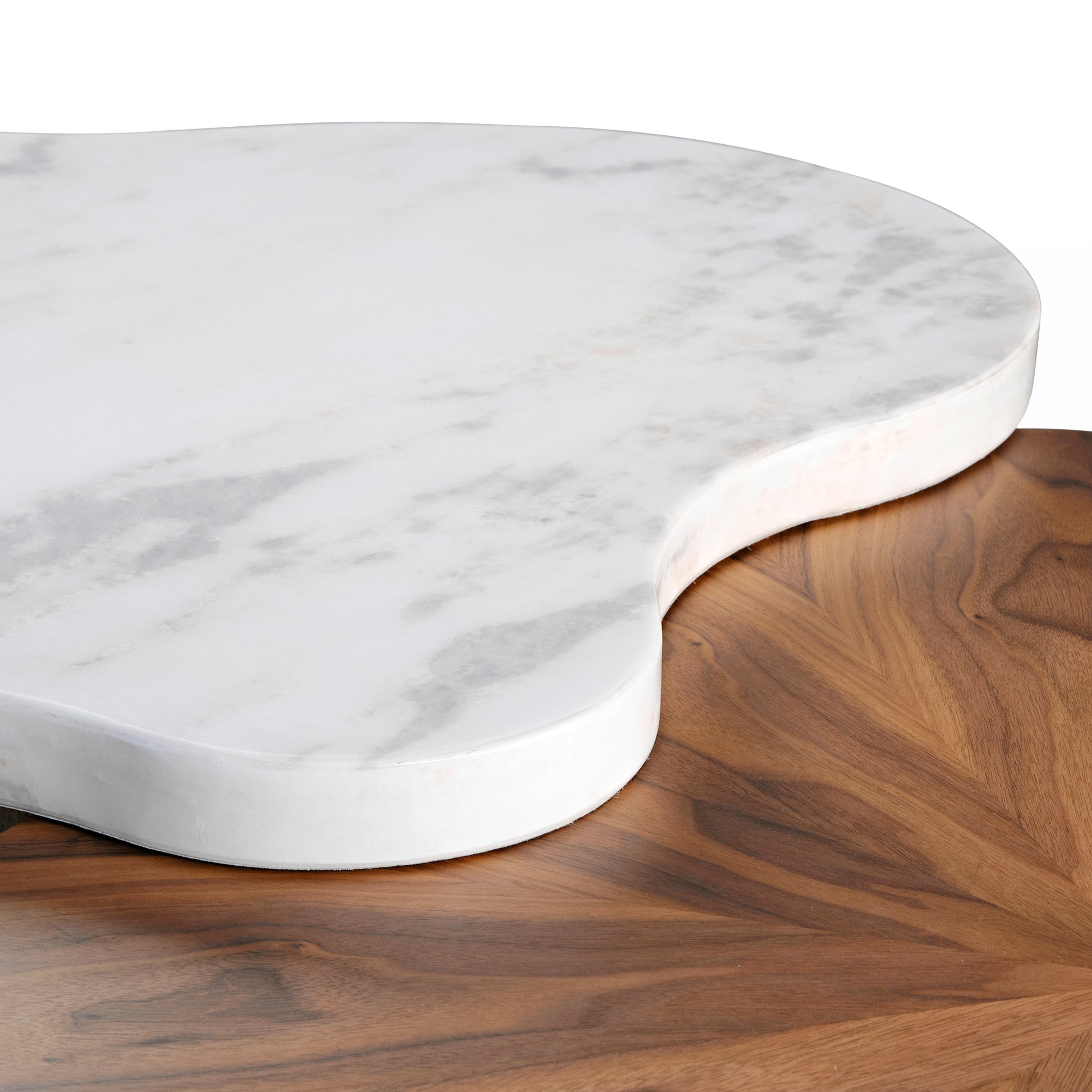 Eureka Ergonomic 63" Cloud Shape Solid Wood Coffee Table Set，walnut veneer design, Walnut & White