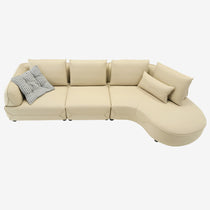Beige Leather Leah Curved Couch Sofa, Ergonomic Design, Minimalist Living Room Furniture, Curved Shape.