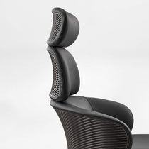 Eureka Ergonomic Black Royal Rowan microfiber executive chair profile: perforated headrest and ribbed backrest detail.