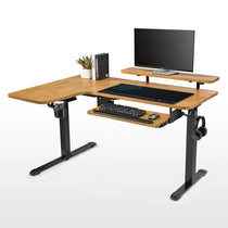 Eureka Ergonomic L-Shaped Standing Desk With Accessories, Maple Top, Ergonomic Workspace Setup.