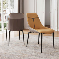 Couture Upholstered Dining Chairs in Turmeric Leather and Gray Accents. Modern Dining Set.