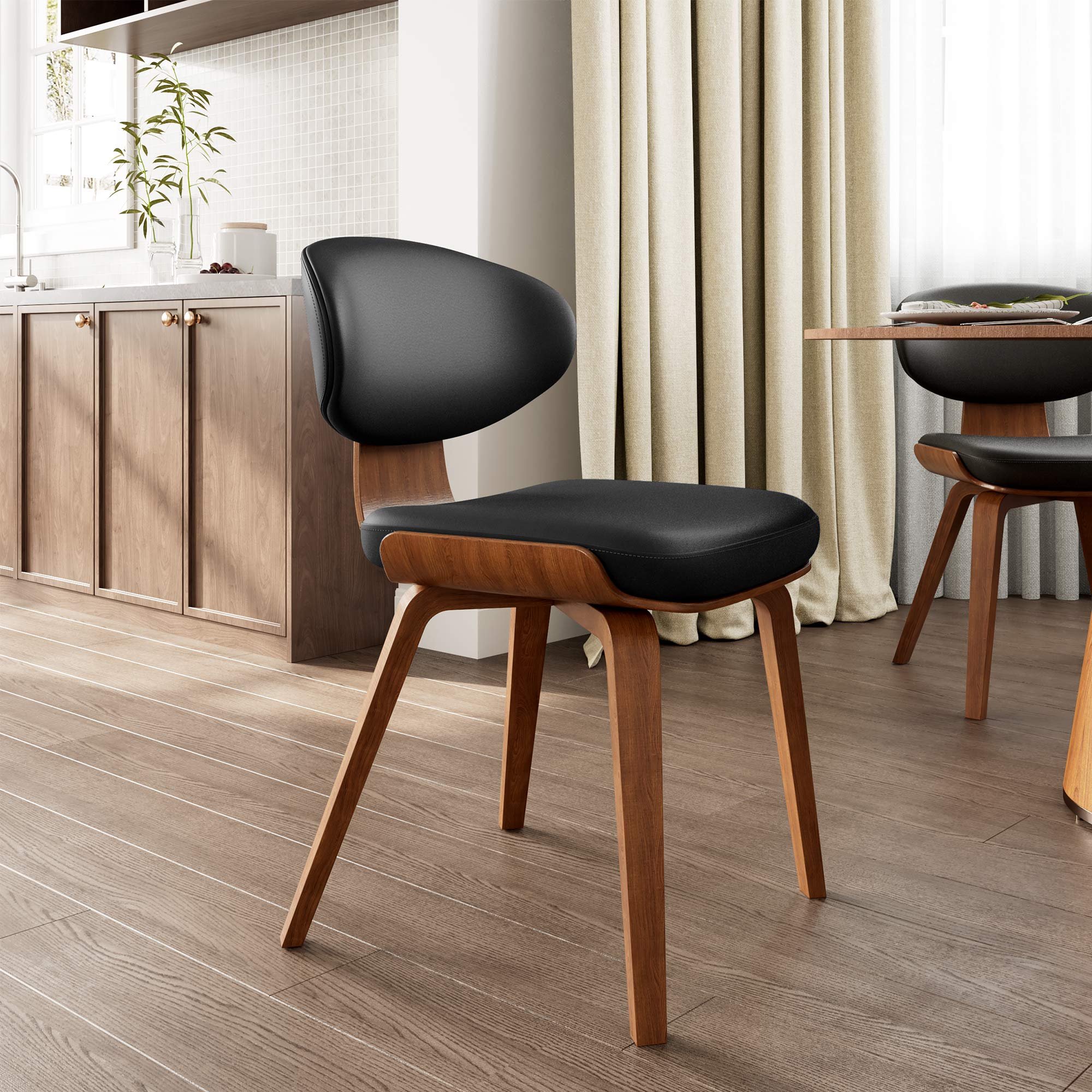 Black Dining Chairs with Leather Cushion Set of 2 for Dining Room