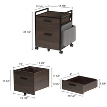 Rustic Brown 23 Rolling File Cabinet With Drawer, Fabric Storage Bag, and Lockable Casters; Office Organization.